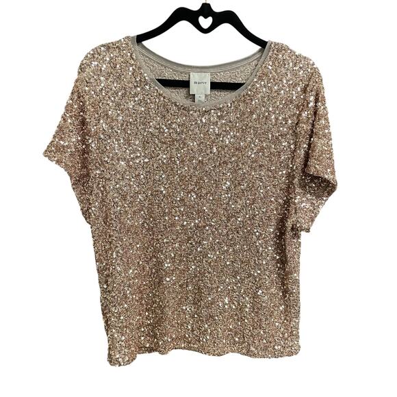 NWT Anthropologie Maeve Short Sleeve Sequin Tee in Champagne Womens Size XL - Picture 2 of 8